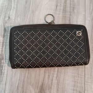 Gucci Diamante Studded Black Leather Zip Around Wallet